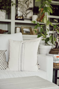 3 Stripe Grain Sack Grey Pillow